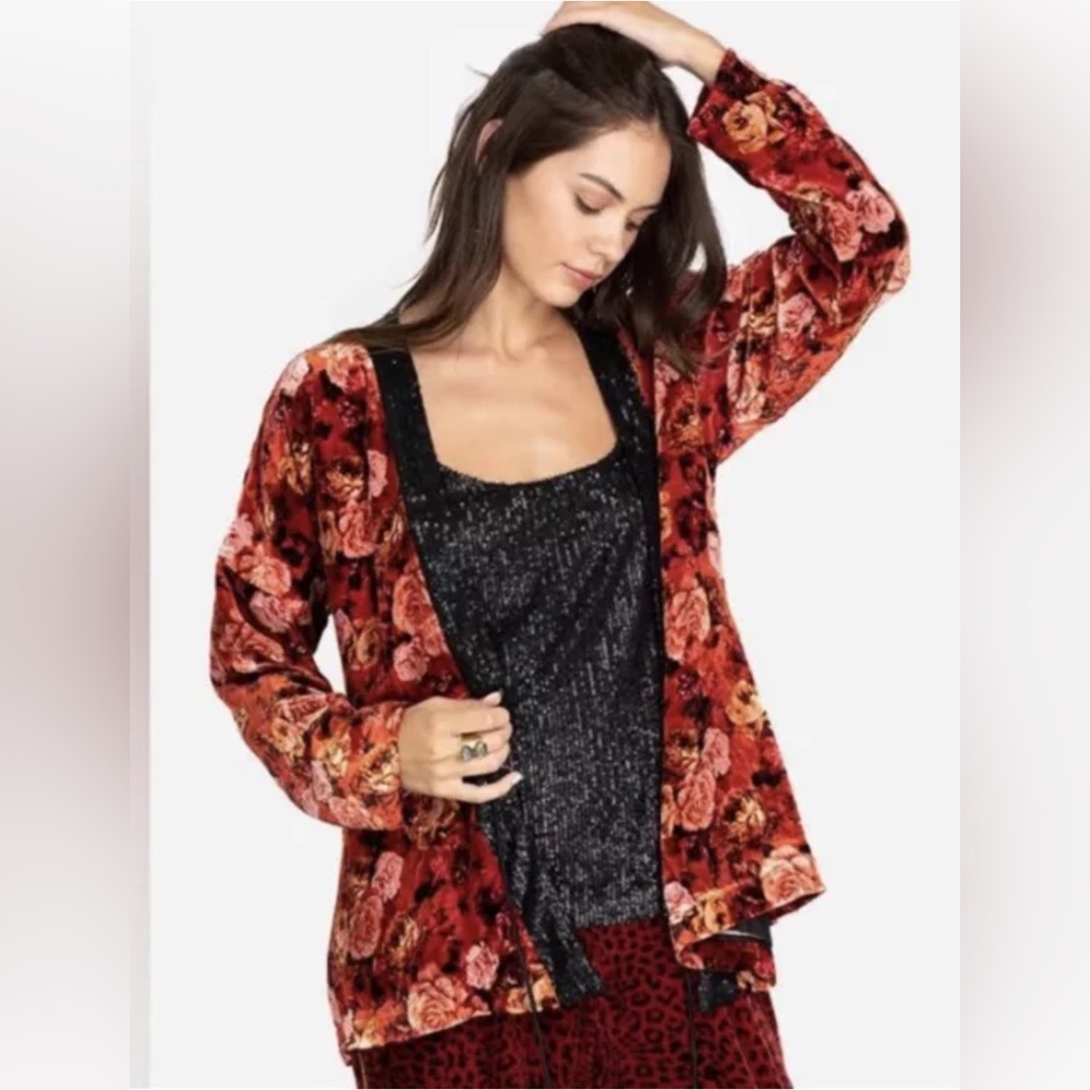 Johnny Was Jacket Women's M Billie Sequin Short Kimono Floral Velvet